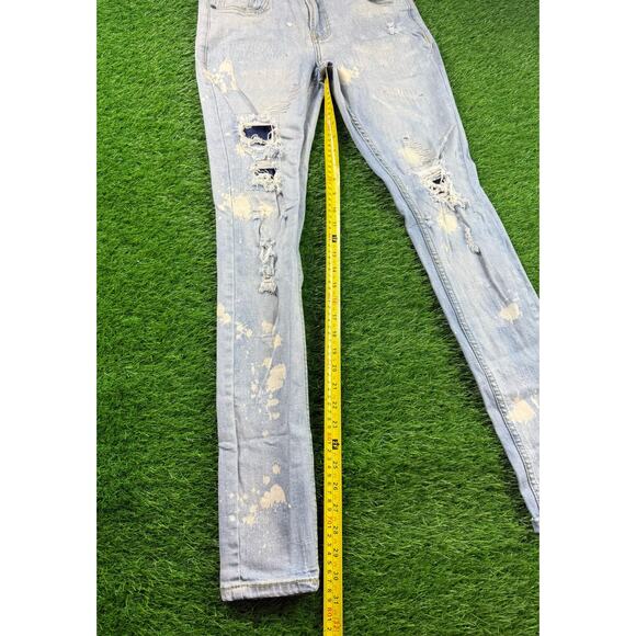 Serenade Men’s Size 30 Light Wash Distressed Skinny Jeans Ripped Stretch Denim - Picture 6 of 10